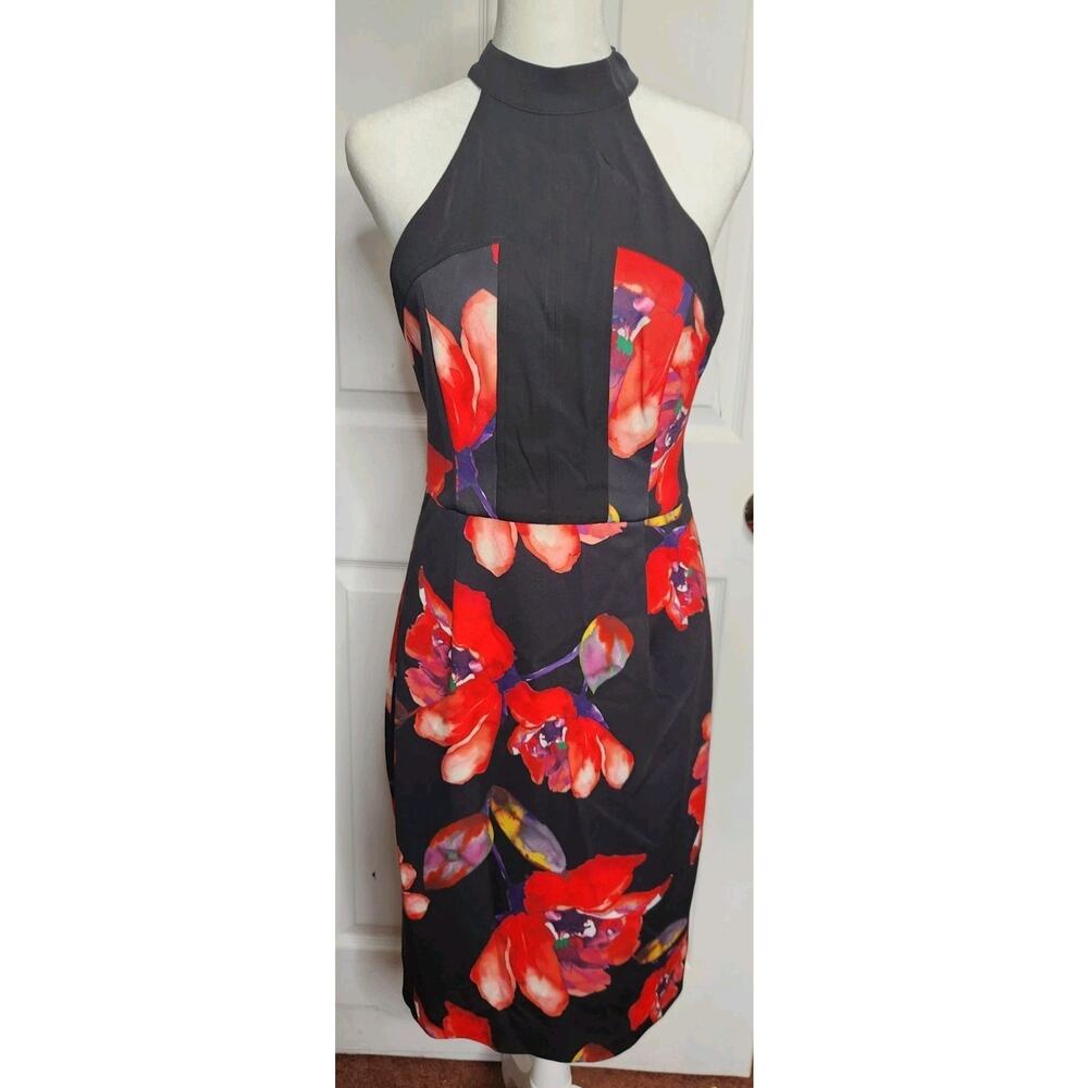 Trina Turk Womens Kathleen Floral-Print Bodycon Dress 6 Black Multi Stretch‎ NWT
